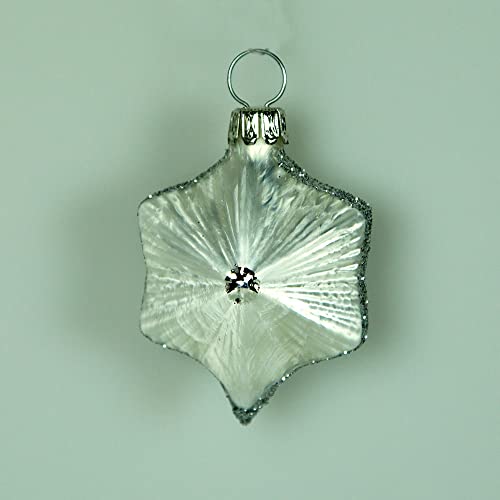 Lauschaer Glas Christbaumschmuck Stern Eislack weiß mit Silberglimmer, L ca. 6cm von Lauschaer Glas