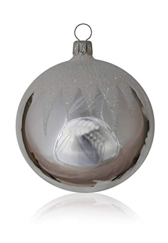 Lauschaer Glas Christbaumkugeln Silber mit Schneedachdekor 5 Stück d 5cm Christbaumschmuck Weihnachtsschmuck mundgeblasen,handdekoriert von Lauschaer Glas