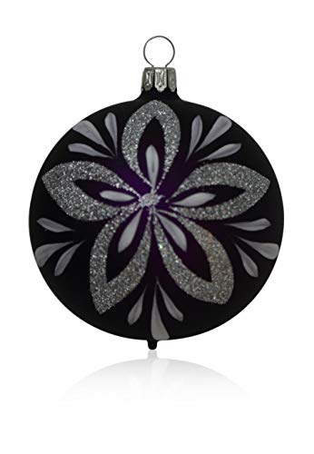 Lauschaer Glas Christbaumkugeln lila matt mit Blumendekor 4 Stück d 10cm Christbaumschmuck Weihnachtsbaumschmuck mundgeblasen, handdekoriert von Lauschaer Glas