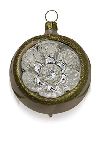 Lauschaer Glas Christbaumkugeln mit Einstich Eislack champagner mit Dekor 4 Stück d 6cm Christbaumschmuck Weihnachtsbaumschmuck mundgeblasen, handdekoriert von Lauschaer Glas