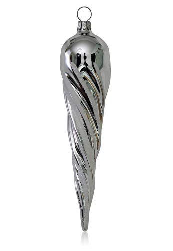 Lauschaer Glas Christbaumschmuck Eiszapfen dick Silber mit Dekor 4 Stück Christbaumschmuck Weihnachtsbaumschmuck mundgeblasen handdekoriert von Lauschaer Glas
