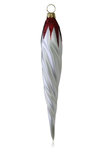 Lauschaer Glas Christbaumschmuck Eiszapfen weiß matt/rot 3 Stück Christbaumschmuck Weihnachtsbaumschmuck mundgeblasen,handdekoriert von Lauschaer Glas