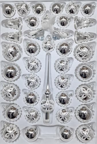 Lauschaer Glas Christbaumschmuck Sortiment mit Formglocken silber mit weißen Blumen Christbaumschmuck Weihnachtsschmuck mundgeblasen,handdekoriert Lauschaer Glas Christbaumschmuck Sortiment mit Formglocken silber mit weißen Blumen Christbaumschmuck Weihnachtsschmuck mundgeblasen,handdekoriert von Lauschaer Glas