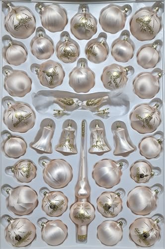 Lauschaer Glas Christbaumschmuck Sortiment mit klingenden Glocken Eislack champagner mit Kerze 39 Teile Christbaumschmuck Weihnachtsbaumschmuck mundgeblasen, handdekoriert von Lauschaer Glas