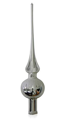 Lauschaer Glas Christbaumschmuck Spitze Silber mit Schneedachdekor d 6cm Christbaumschmuck Weihnachtsschmuck mundgeblasen,handdekoriert von Lauschaer Glas