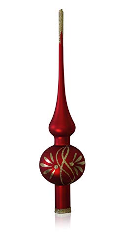 Lauschaer Glas Christbaumschmuck Spitze rot matt mit Ranken d 6cm Christbaumschmuck Weihnachtsbaumschmuck mundgeblasen, handdekoriert von Lauschaer Glas