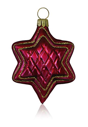 Lauschaer Glas Christbaumschmuck Sterne dunkelrot matt mit Dekor 4 Stück Christbaumschmuck Weihnachtsschmuck mundgeblasen,handdekoriert von Lauschaer Glas