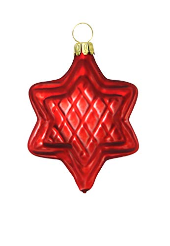 Lauschaer Glas Christbaumschmuck Sterne rot matt 4 Stück Christbaumschmuck Weihnachtsbaumschmuck mundgeblasen, handdekoriert von Lauschaer Glas