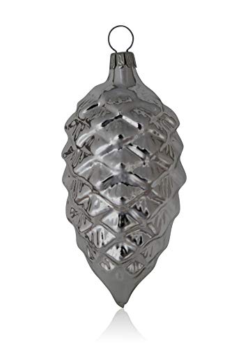 Lauschaer Glas Christbaumschmuck Tannenzapfen Silber Glanz 4 Stück Christbaumschmuck Weihnachtsbaumschmuck mundgeblasen von Lauschaer Glas