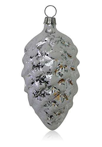 Lauschaer Glas Christbaumschmuck Tannenzapfen Silber mit Dekor 4 Stück Christbaumschmuck Weihnachtsbaumschmuck mundgeblasen handdekoriert von Lauschaer Glas