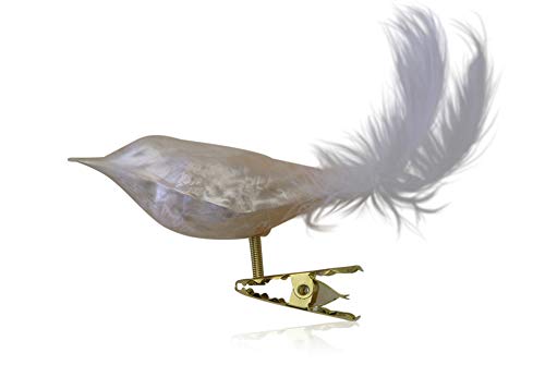 Lauschaer Glas Christbaumschmuck Vögel mit Federschwanz Eislack Champagner 3 Stück Christbaumschmuck Weihnachtsbaumschmuck mundgeblasen von Lauschaer Glas