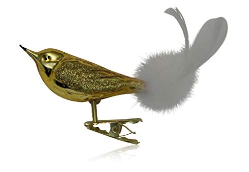Lauschaer Glas Christbaumschmuck Vogel mit Federschwanz Gold Glanz 3 Stück Christbaumschmuck Weihnachtsbaumschmuck mundgeblasen, handdekoriert von Lauschaer Glas