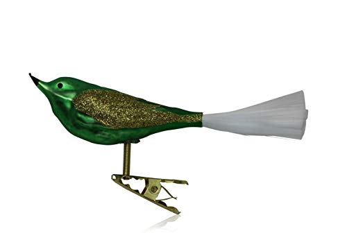 Lauschaer Glas Christbaumschmuck Vogel mit Glasschwanz wiesengrün matt 3 Stück Christbaumschmuck Weihnachtsbaumschmuck mundgeblasen, handdekoriert von Lauschaer Glas