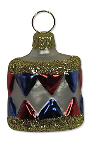 Lauschaer Glas Christbaumschmuck kleine Trommel weiß matt/rot Christbaumschmuck mundgeblasen,handdekoriert von Lauschaer Glas