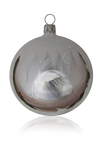 Lauschaer Glas Christbaumkugeln silber mit Schneedach 4 Stück d 10cm Christbaumschmuck Weihnachtsbaumschmuck mundgeblasen handdekoriert von Lauschaer Glas