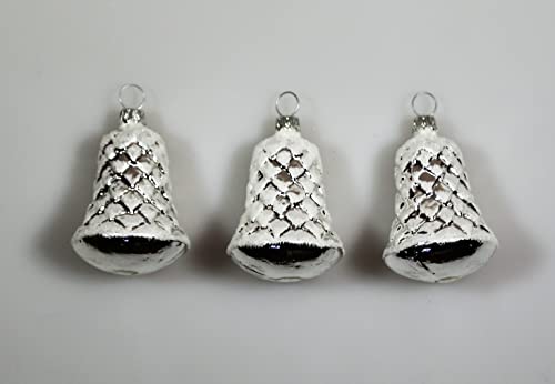 Lauschaer Glas Christbaumschmuck Waffelglocke, Silber mit Irisglimmer, 3 Stück, mundgeblasen, handdekoriert von Lauschaer Glas