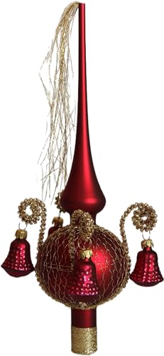 Weihnachtsbaumspitze mit Formglöckchen dunkelrot matt, umsp. L ca. 28cm d(Kugel) 7cm Christbaumschmuckspitze mundgeblasen,handdekoriert,Leonischer Draht Lauschaer Glas von Lauschaer Glas