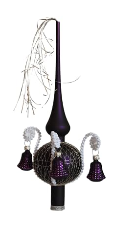 Weihnachtsbaumspitze mit Formglöckchen lila matt, umsp. L ca. 28cm d(Kugel) 7cm Christbaumschmuckspitze mundgeblasen,handdekoriert,Leonischer Draht Lauschaer Glas von Lauschaer Glas