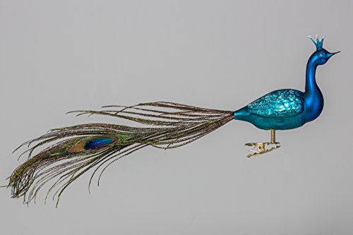 Christbaumschmuck Pfau blau Weihnachtsbaumschmuck Glas - Vogel mundgeblasen Lauscha von Lauschaer- Glasartikel