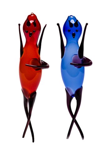 Flaschenteufel Wassertanzer Cartesischer Taucher 2 Stück rot & blau Glas von Lauschaer- Glasartikel