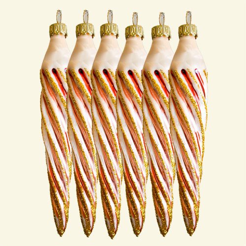 Lauschaer Glaskunst-Christbaumkugel Eiszapfen 12 cm - 4 Stück (Eislack Champagner) - Moderner Weihnachtsbaumschmuck aus Glas von Lauschaer Glaskunst-Christbaumkugel