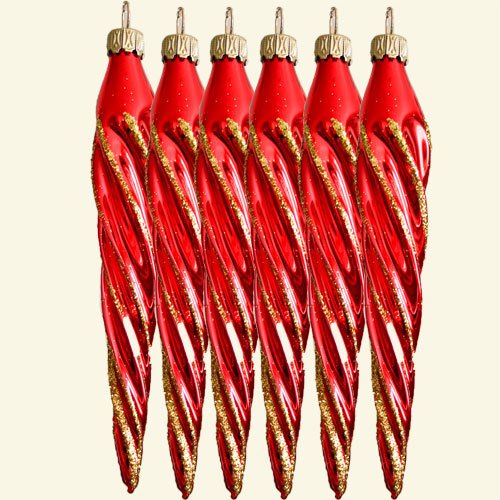 Lauschaer Glaskunst-Christbaumkugel Eiszapfen 12 cm (Rot glänzend) - 4 Stück von Lauschaer Glaskunst-Christbaumkugel