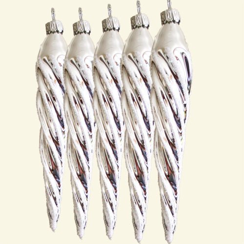 Lauschaer Glaskunst-Christbaumkugel Eiszapfen 12 cm - 4 Stück Silber Glänzend - Weihnachtsbaumschmuck von Lauschaer Glaskunst-Christbaumkugel