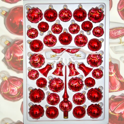 Baumkugelsortiment Naturzeit Rot - Baumschmuckset 39 Teile von Lauschaer Glaskunst