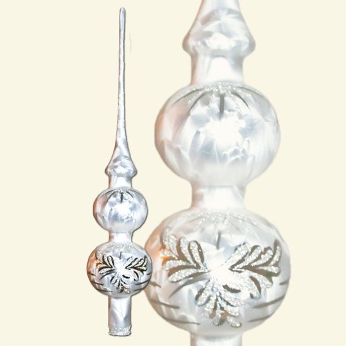 Lauschaer Glaskunst-Christbaumspitzen Weihnachtsbaumspitze Winterzeit Silber mit Weiß von Lauschaer Glaskunst-Christbaumspitzen