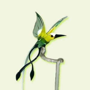 Lauschaer Glaskunst Blumenstab Paradiesvogel Grün-Gelb von Lauschaer Glaskunst