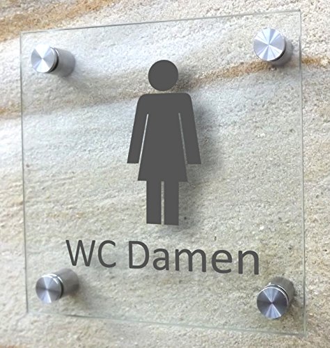 Lausitzwerbung WC Schild Damen Toilettenschild Damen WC Toilette Glasschild 15 x 15 cm (Design E) von Lausitzwerbung