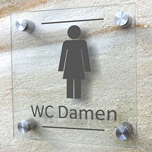 Lausitzwerbung WC Schild Damen Toilettenschild Damen WC Toilette Glasschild 15 x 15 cm (Design G) von Lausitzwerbung