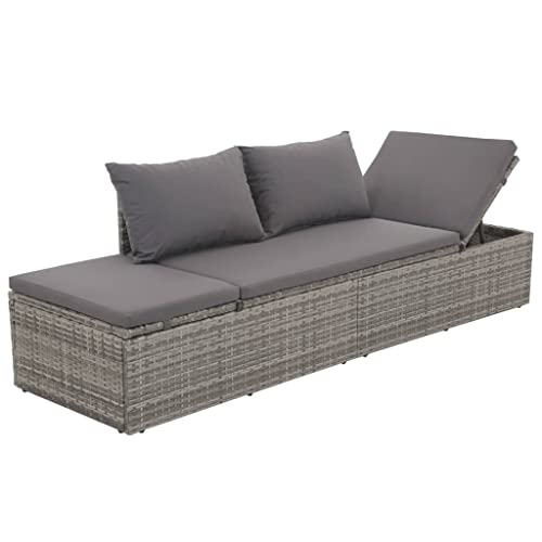 Furniture Item Home Outdoor Lounge Bett mit Kissen & Kissen Polyrattan Grau Möbel von Lauuoeriau