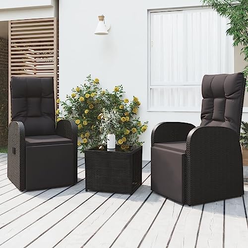 Haus & Garten, Möbel, 3-teiliges Garten-Lounge-Set, schwarzes Polyrattan und Stahl von Lauuoeriau