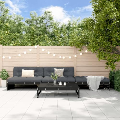 Haus & Garten, Möbel: 4-teiliges Garten-Lounge-Set, schwarz, Massivholz, Kiefer von Lauuoeriau
