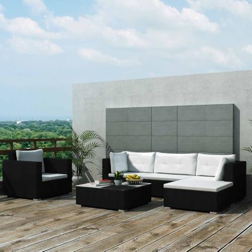 Home & Garden,Furniture-6-teiliges Garten-Lounge-Set mit Kissen, Polyrattan, Schwarz von Lauuoeriau
