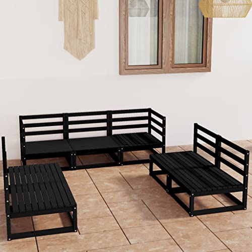 Home & Garden,Furniture-7-teiliges Garten-Lounge-Set, schwarz, massives Kiefernholz Home & Garden,Furniture-7-teiliges Garten-Lounge-Set, schwarz, massives Kiefernholz von Lauuoeriau