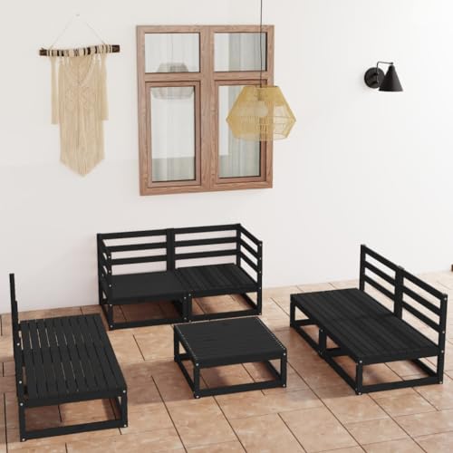 Home & Garden,Furniture-7-teiliges Garten-Lounge-Set, schwarz, massives Kiefernholz von Lauuoeriau