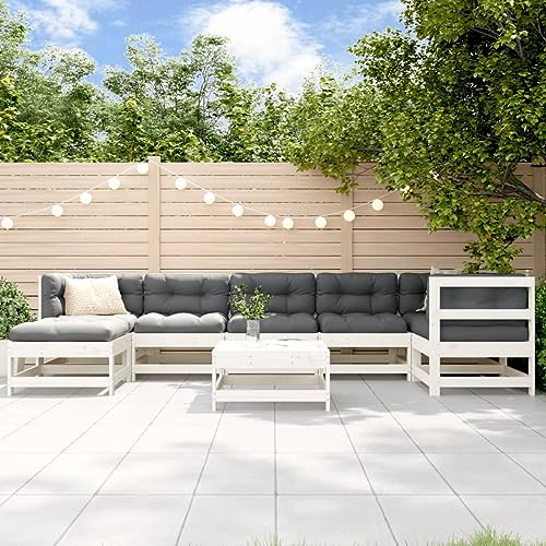 Home & Garden,Furniture-8-teiliges Garten-Lounge-Set, weiß, Massivholz, Kiefer von Lauuoeriau