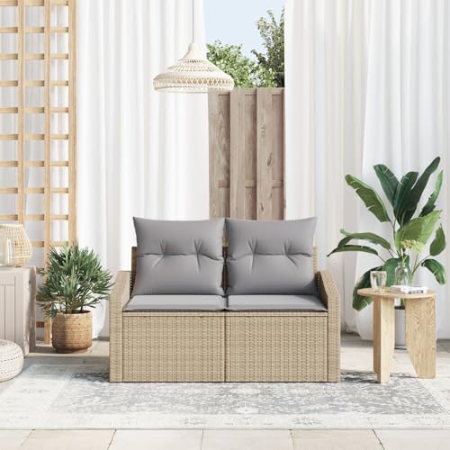 Lauuoeriau 2-Sitzer Gartensofa mit Kissen Beige Poly Rattan Outdoor Outdoor Sitzgelegenheit Outdoor Sofas von Lauuoeriau