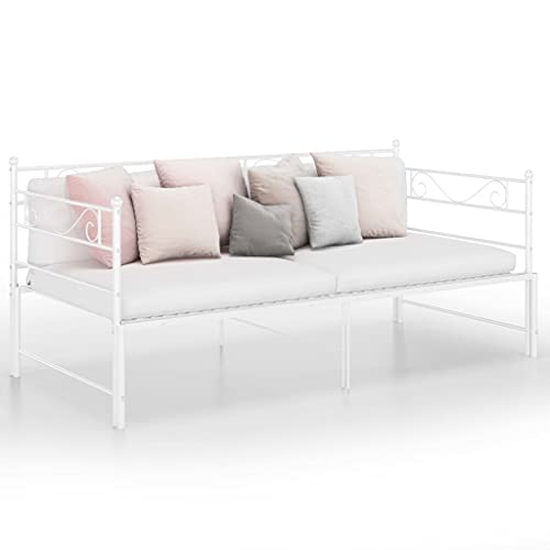 Lauuoeriau Furniture Item Home Ausziehbares Schlafsofa Bettgestell ohne Matratze Weiß Metall 90x200 cm Möbel von Lauuoeriau