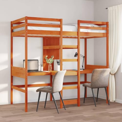 Lauuoeriau Furniture Item Home Hochbettgestell ohne Matratze Wachs braun 75x190cm Massivholz Kiefer Möbel von Lauuoeriau