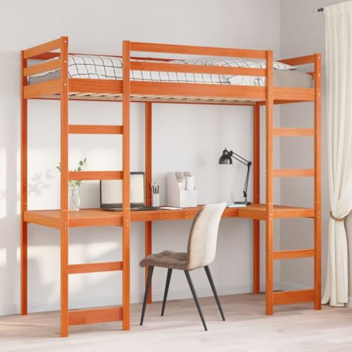Lauuoeriau Furniture Item Home Hochbettgestell ohne Matratze Wachs braun 80x200 cm Massivholz Kiefer Möbel von Lauuoeriau