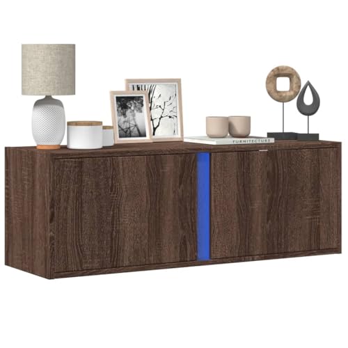 Lauuoeriau Furniture Item Home TV Wandschrank mit LED-Leuchten Braun Eiche 100x31x35 cm Möbel von Lauuoeriau