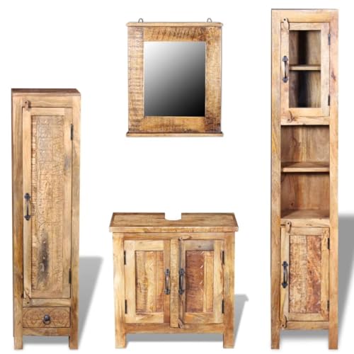 Lauuoeriau Furniture Item Home Waschtischunterschrank mit Spiegel und 2 Seitenschränken Massiv-Mangoholz-Möbel von Lauuoeriau