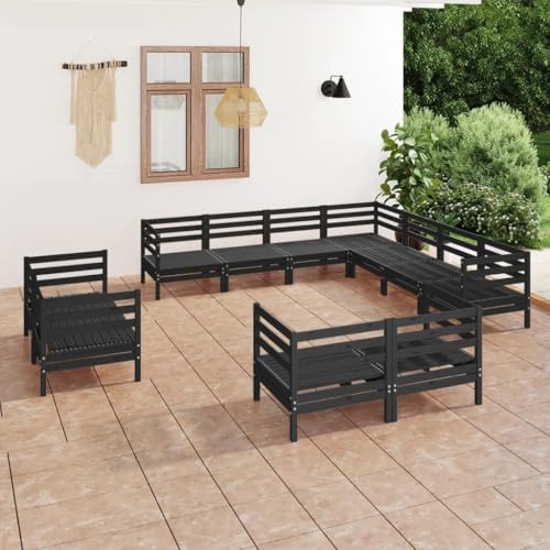 Lauuoeriau Haus & Garten, Möbel, 11-teiliges Garten-Lounge-Set, Massivholz, Kiefer schwarz von Lauuoeriau