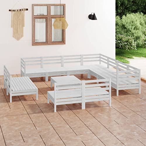 Lauuoeriau Haus & Garten, Möbel, 12-teiliges Garten-Lounge-Set, Massivholz, Kiefer Weiß von Lauuoeriau