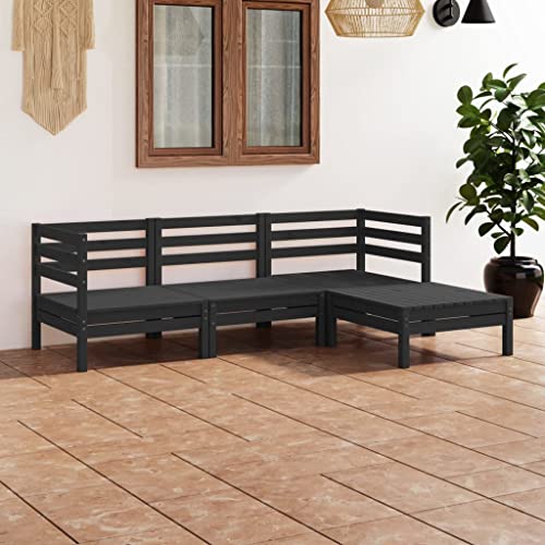 Lauuoeriau Haus & Garten, Möbel, 4-teiliges Garten-Lounge-Set, massives Kiefernholz, Schwarz von Lauuoeriau