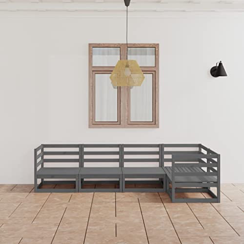 Lauuoeriau Haus & Garten, Möbel, 5-teiliges Garten-Lounge-Set, Grau, Massivholz, Kiefer Lauuoeriau Haus & Garten, Möbel, 5-teiliges Garten-Lounge-Set, Grau, Massivholz, Kiefer von Lauuoeriau