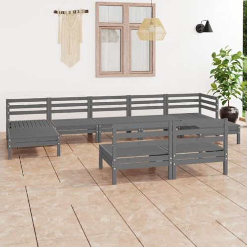 Lauuoeriau Haus & Garten, Möbel, 9-teiliges Garten-Lounge-Set, Grau, Massivholz, Kiefer Lauuoeriau Haus & Garten, Möbel, 9-teiliges Garten-Lounge-Set, Grau, Massivholz, Kiefer von Lauuoeriau